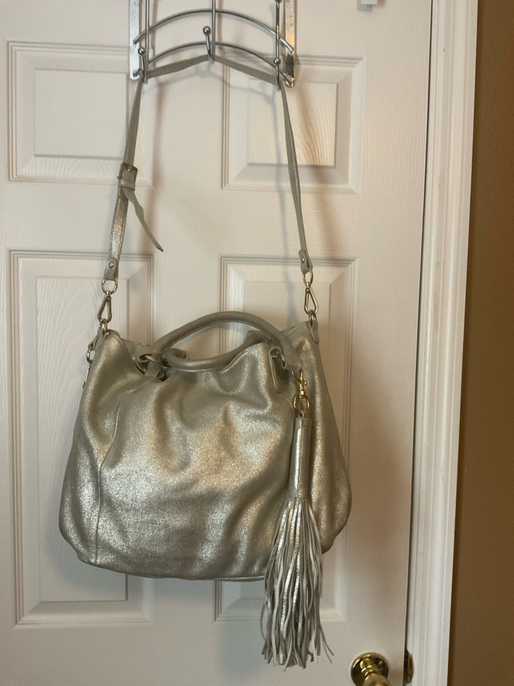 G.I.L.I. Women's Genuine Leather Silver Metallic Roma 2 Tote Style A255157